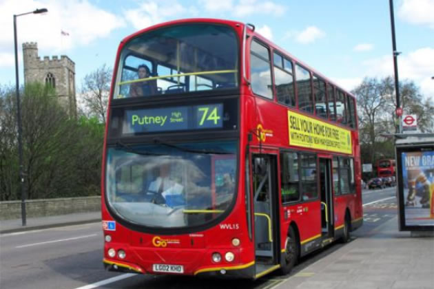 The Number 74 bus on Putney Bridge 