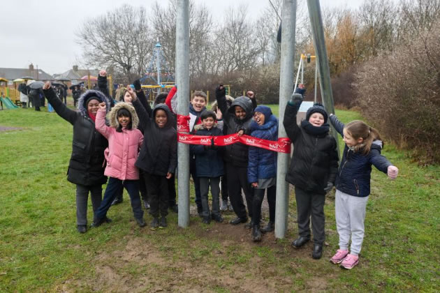 Students from Old Oak Primary School cut the ribbon at Braybrook Street playground