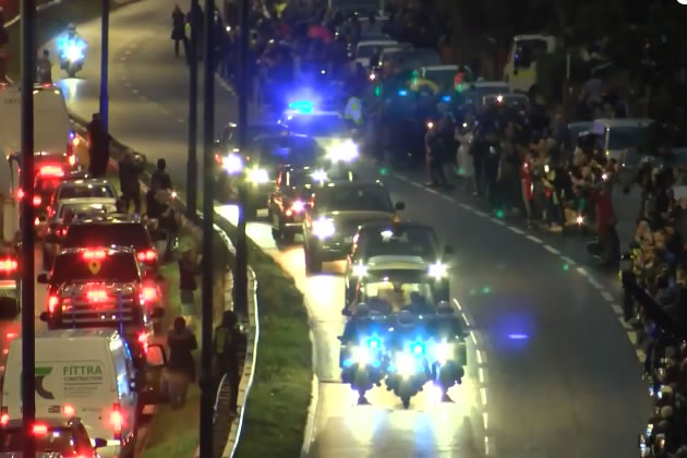 The cortege makes its way towards Ealing from RAF Northolt