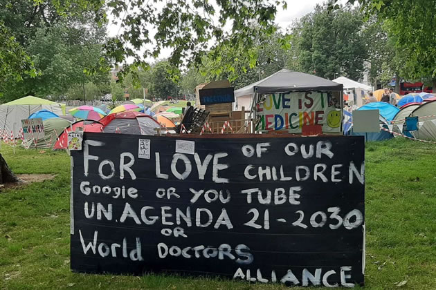 The anti-lockdown protesters' camp on Shepherd's Bush Green