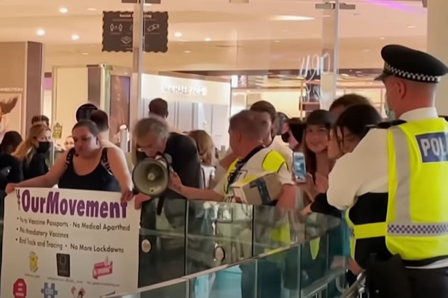 Anti-vaccination demonstrators in Westfield Shopping Centre. Picture: YouTube 