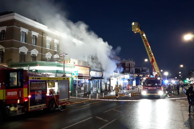 Firefighters used one of the Brigade's 32-metre turntable ladders