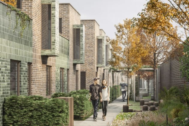 A visualisation of a walkway at the rear of the property from the developer 