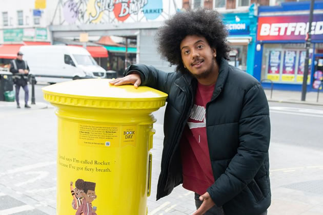 Nathan Byron with the World Book Day postbox