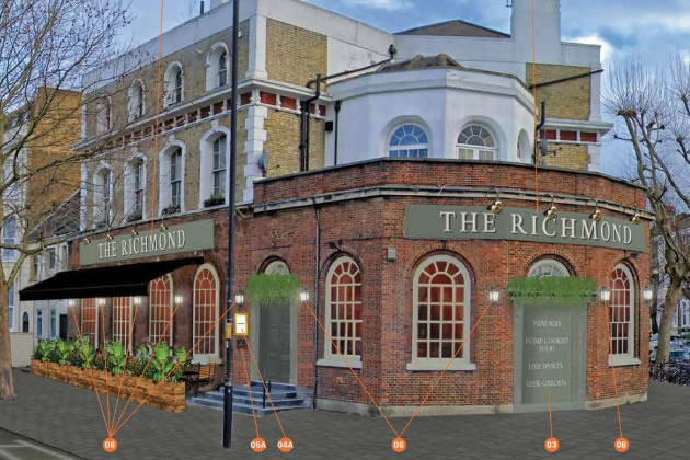 Visualisation of the new look Richmond pub on Shepherd's Bush Road 