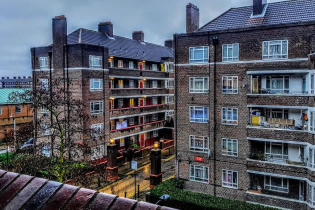 The White City estate at dusk